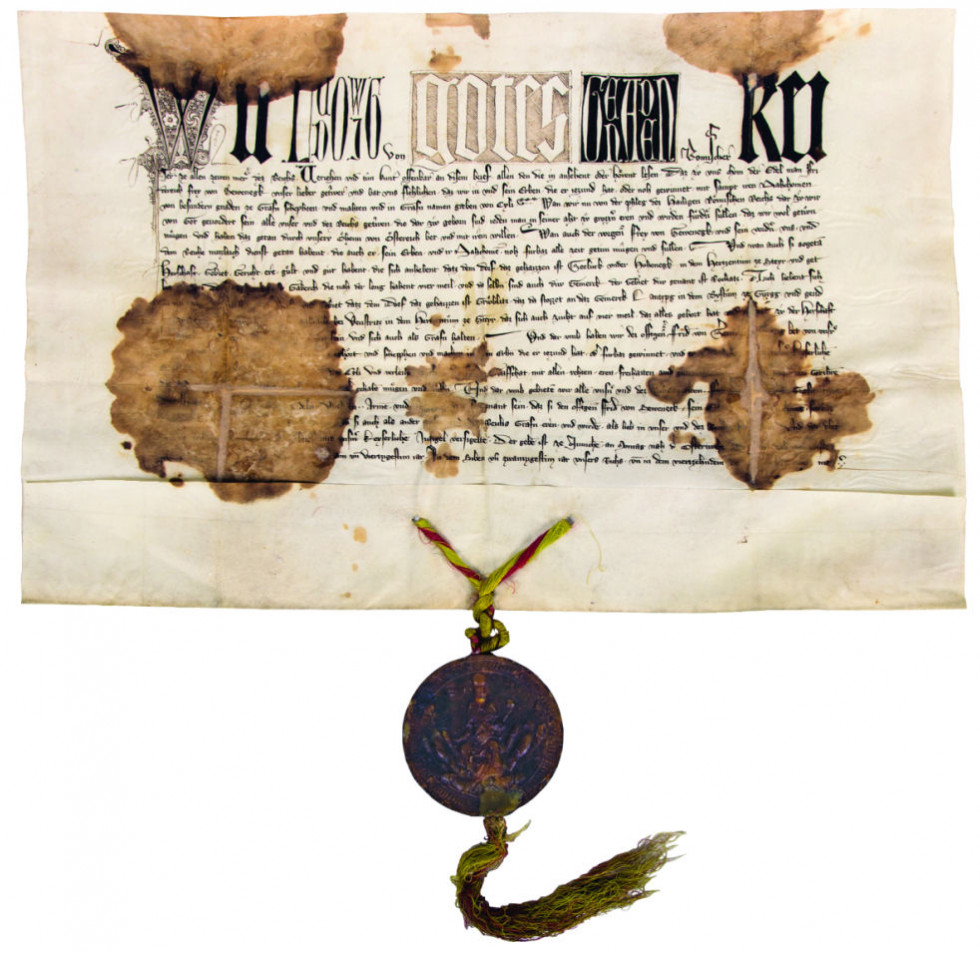 Elevation of the Lords of Sanneck (Žovnek) to comital status and their receiving of the title of the Counts of Celje in München, 1341]