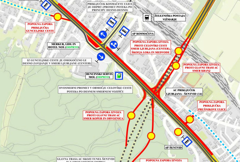 Nova začasna prometna ureditev na Celovški cesti v sklopu del Faze 2.5, Faze 2.6, Faze 2.7, Faze 2.8