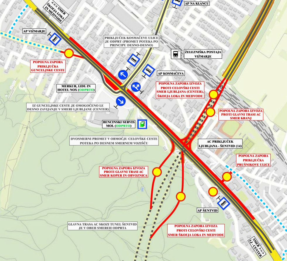 Preusmeritev dvosmernega prometa na eno stran Celovške ceste v smeri Medvode - Ljubljana.  Dvosmerni promet bo v celoti potekal po pasovih Celovške ceste, ki so sicer namenjeni v smeri Ljubljana. 