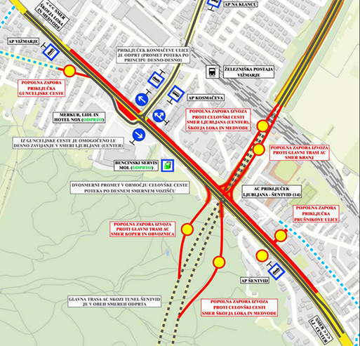 Preusmeritev dvosmernega prometa na eno stran Celovške ceste v smeri Medvode - Ljubljana.  Dvosmerni promet bo v celoti potekal po pasovih Celovške ceste, ki so sicer namenjeni v smeri Ljubljana. 