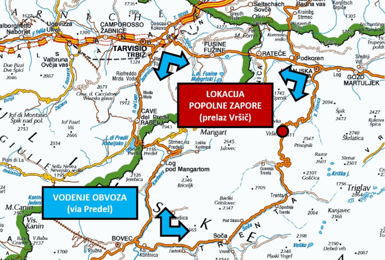 Popolna zapora regionalne ceste na Vršič