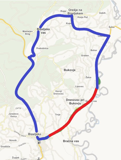 Prikaz obvoza v času popolne zapore Bizeljsko-Orešje