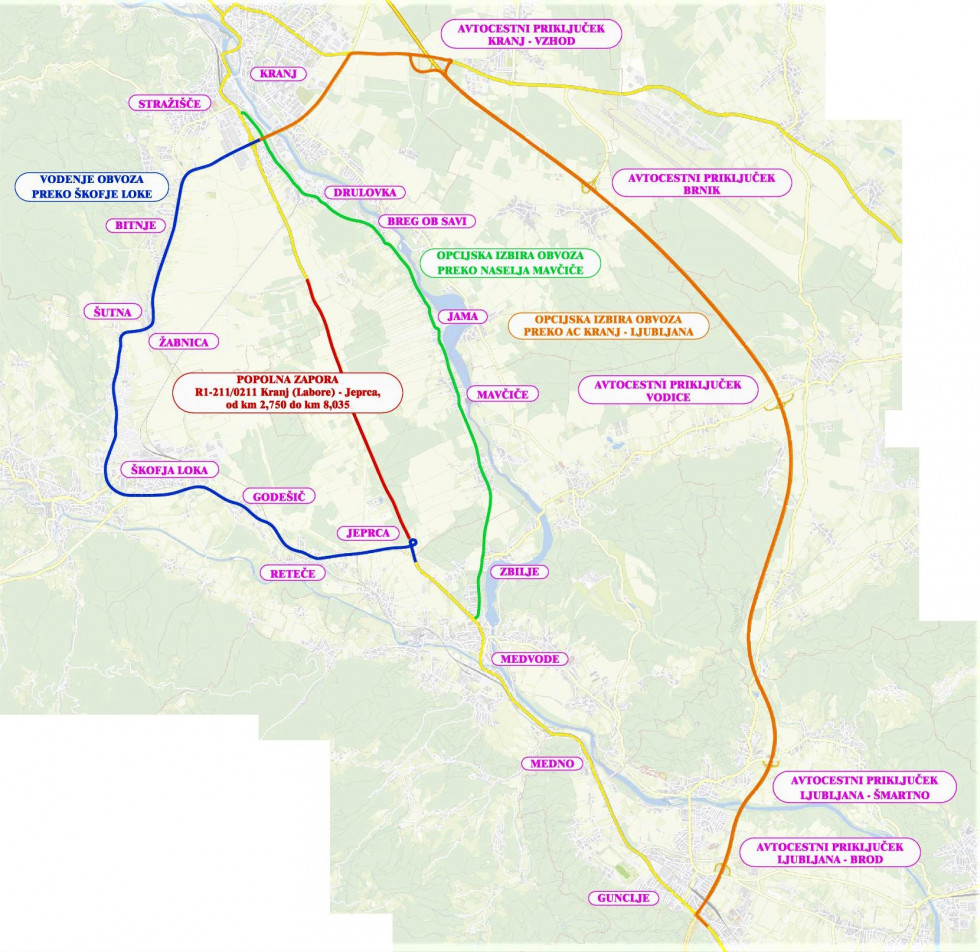 Zemljevid s prikazom obvoza