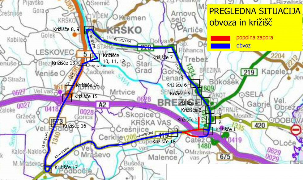 Zemljevid obvoza Krška vas-Čatež