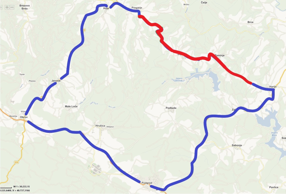 Obvoz v času popolne zapore Pregarje Harije