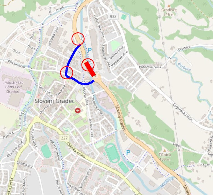 Obvoz v času popolne zapore Slovenj Gradec