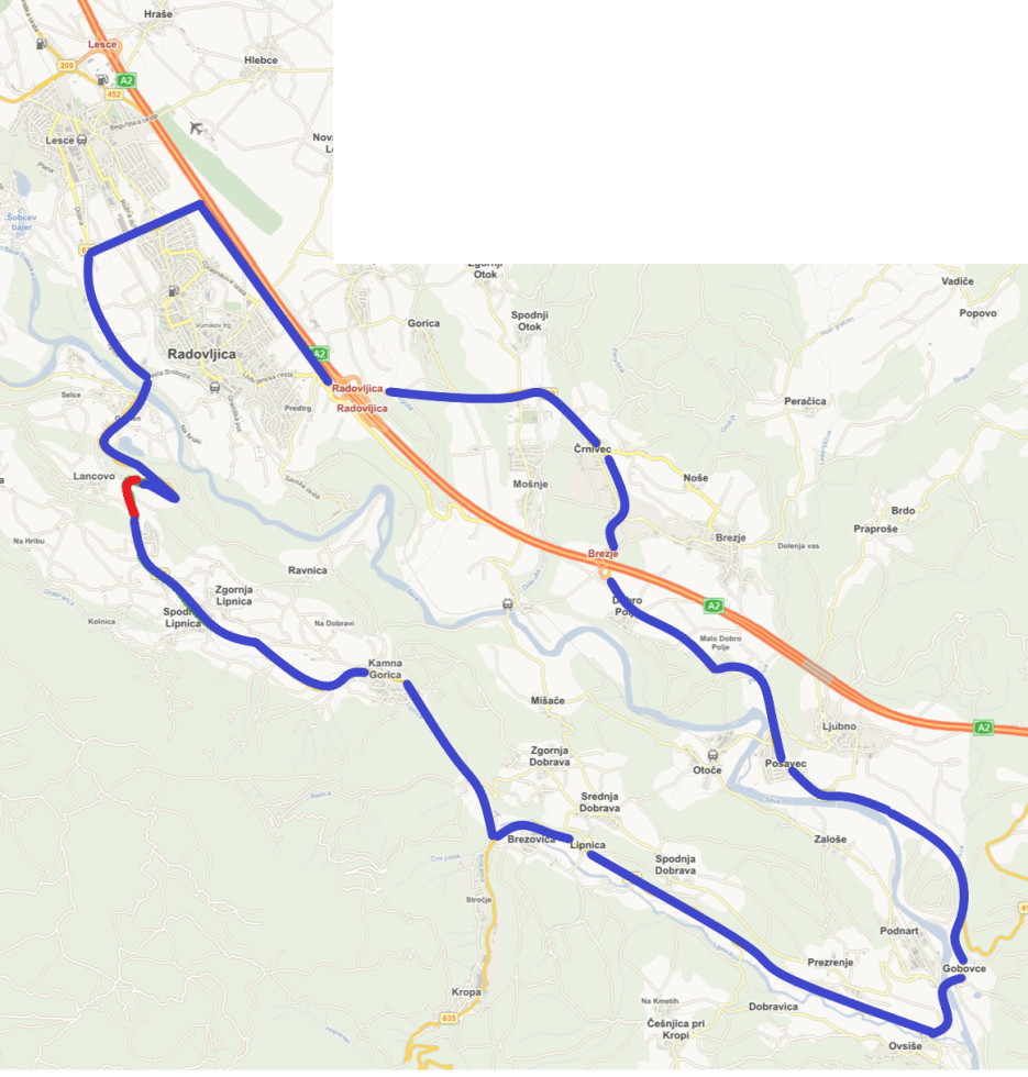 Skica obvoza v času popolne zapore