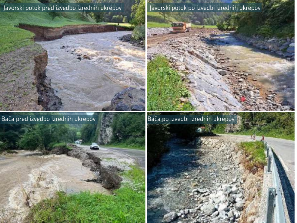 Izvedba stabilizacije brežin strug Javorskega potoka in Bače po poplavah