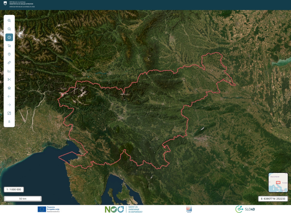 Grafični prikaz nadgrajenega portala Atlas voda z novimi vsebinami in funkcionalnostmi za pregledovanje prostorskih podatkov.