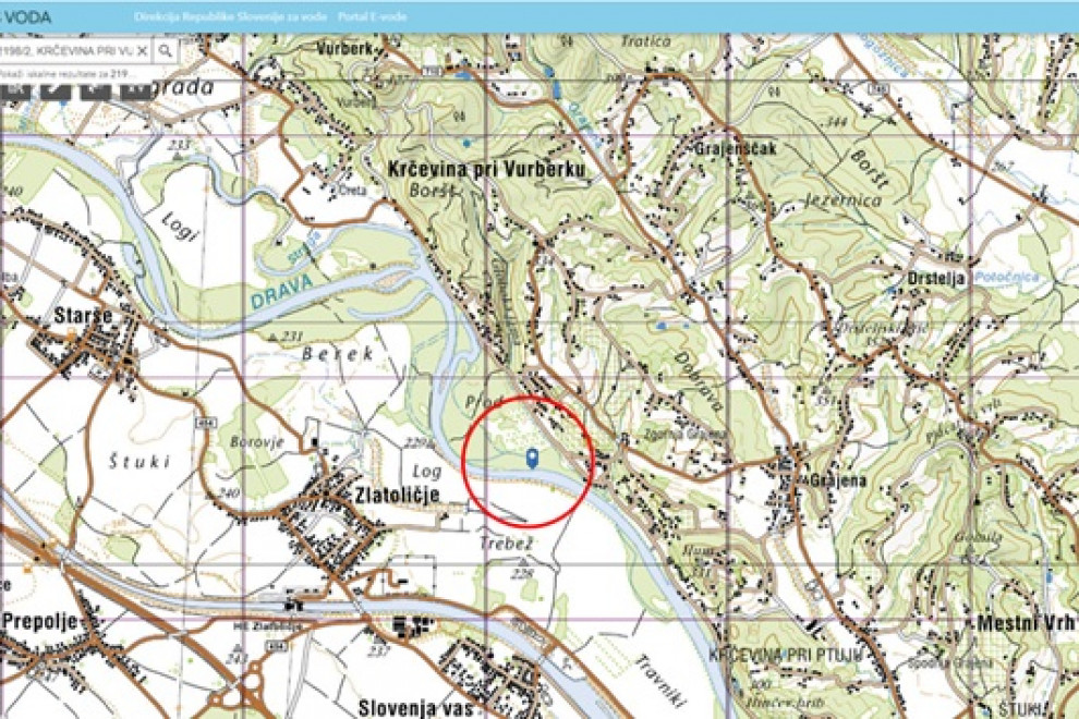 Slika prikazuje lokacijo aktivnosti 1.1.2 na topografski karti.