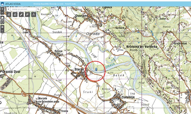 Slika prikazuje lokacijo aktivnosti 1.1.3 na topografski karti.