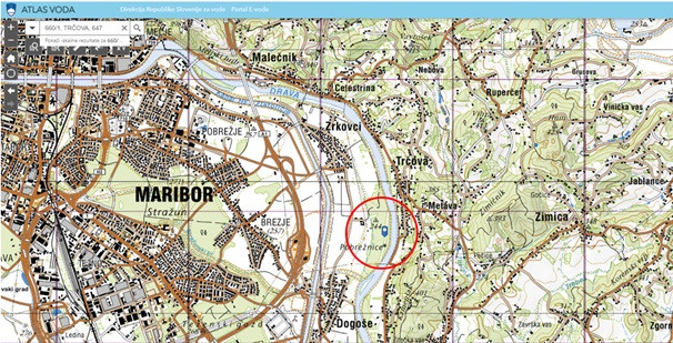 Slika prikazuje lokacijo aktivnosti 6.1.1 na topografski karti.