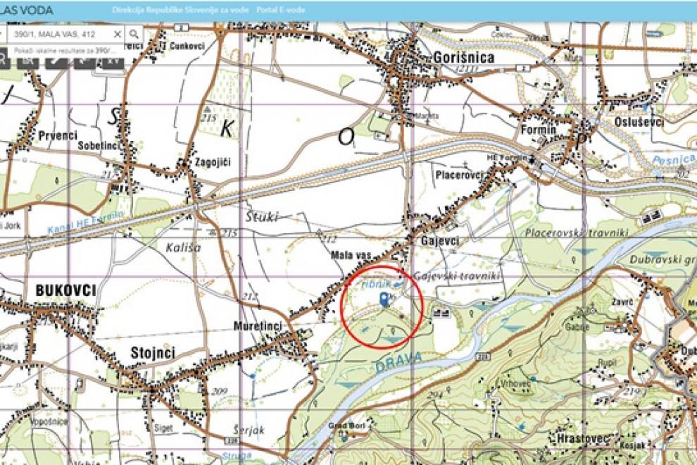 Slika prikazuje lokacijo aktivnosti 7.1.1 na topografski karti.