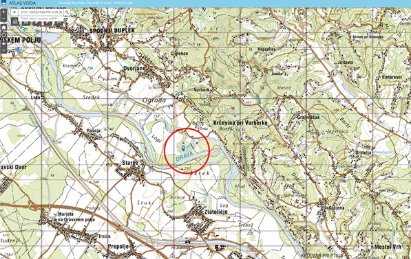 Slika prikazuje lokacijo aktivnosti 9.1.1 na topografski karti.