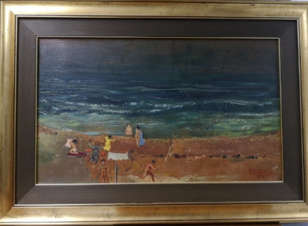 21.11.2019 FUKR – umetniška slika (olje Franceta Slane – plaža, l. 1974, 75x46 cm)