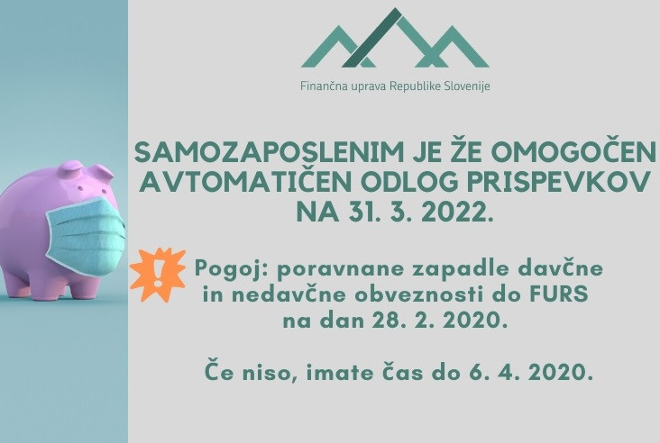 Avtomatičen odlog prispevkov za socialno varnost samozaposlenim