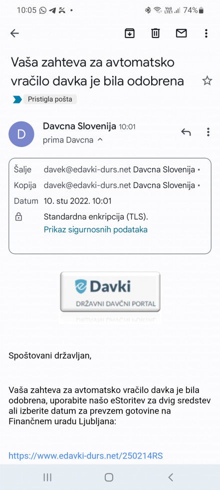 V elektronskem sporočilu gre za prevaro. Saj pošiljatelj ni Finančna uprava