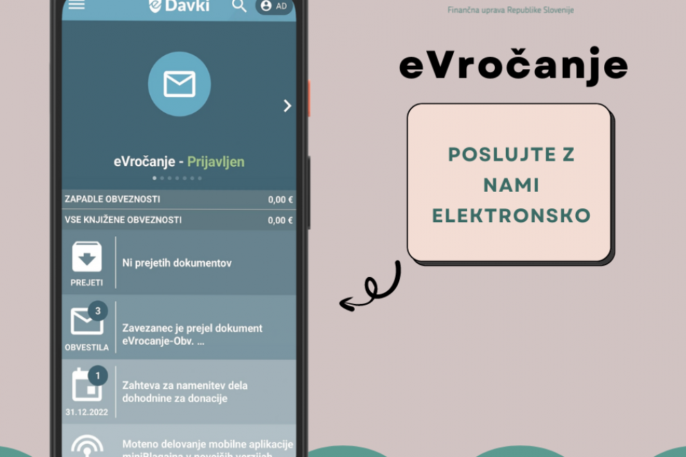 Slika aplikacije eDavki s pripisom_ "Poslujte s FURS elektronsko"