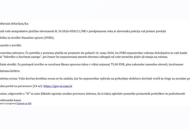 Poskusi prevare z lažnim SMS sporočilom