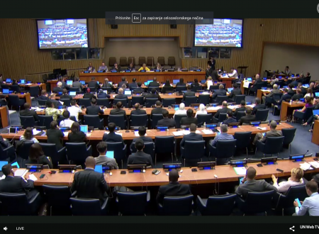 Slika dvorane z udeleženci OZN med zasedanjem UN GGIM