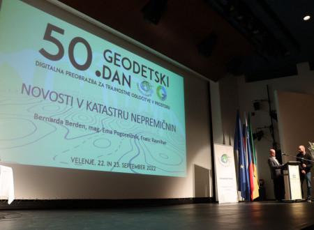 Pozdravni pano na 50. geodetskem dnevu z naslovom Digitalna preobrazba za trajnostne odločitve v prostoru