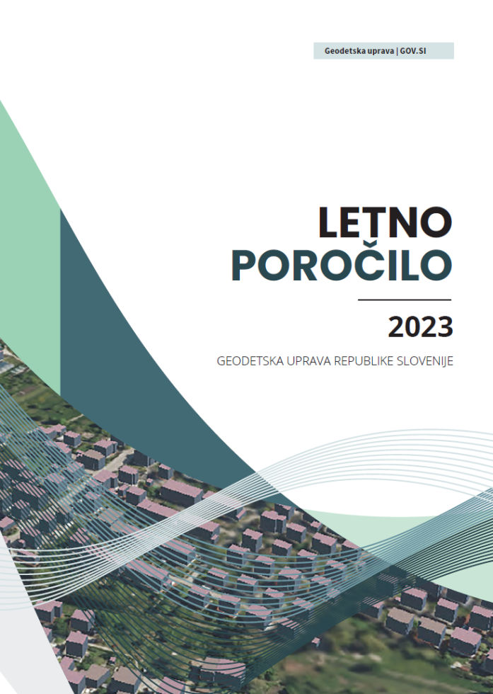 Naslovna stran letnega poročila o delu Geodetske uprave za leto 2023