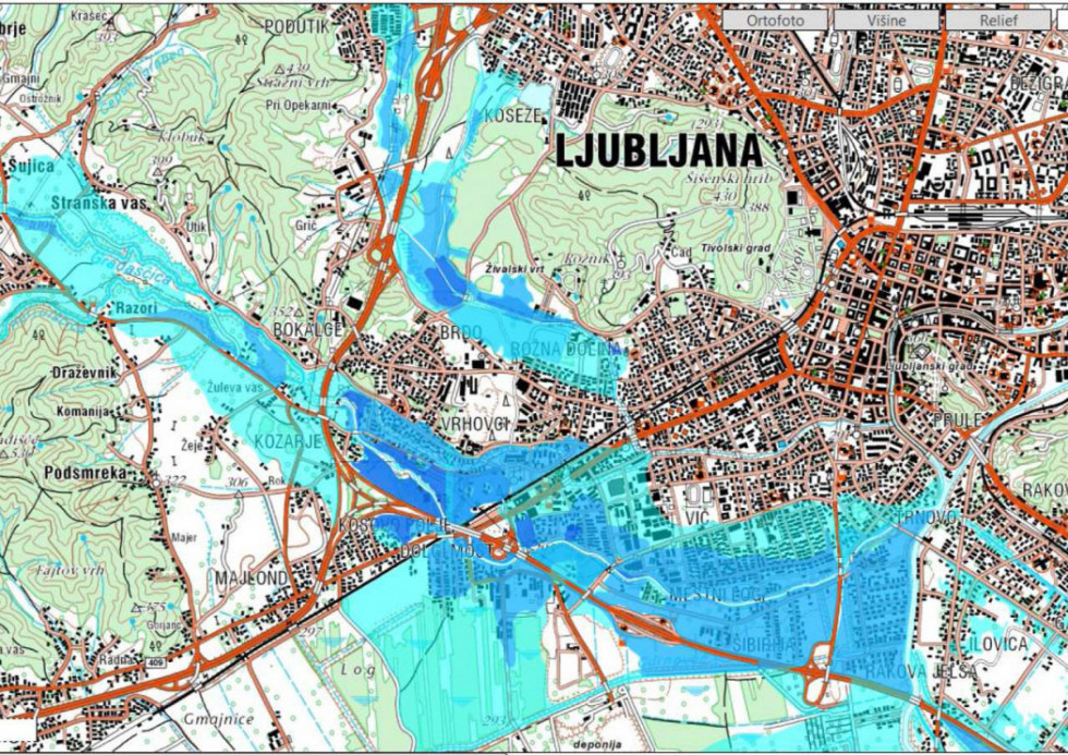 Ilustrativna slika prokaza poplavnega območja na karti