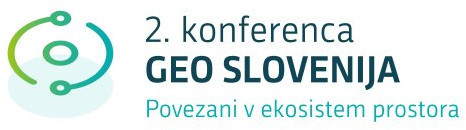 Logotip druge konference Geo Slovenija, z naslovom povezani v ekosistem prostora.
