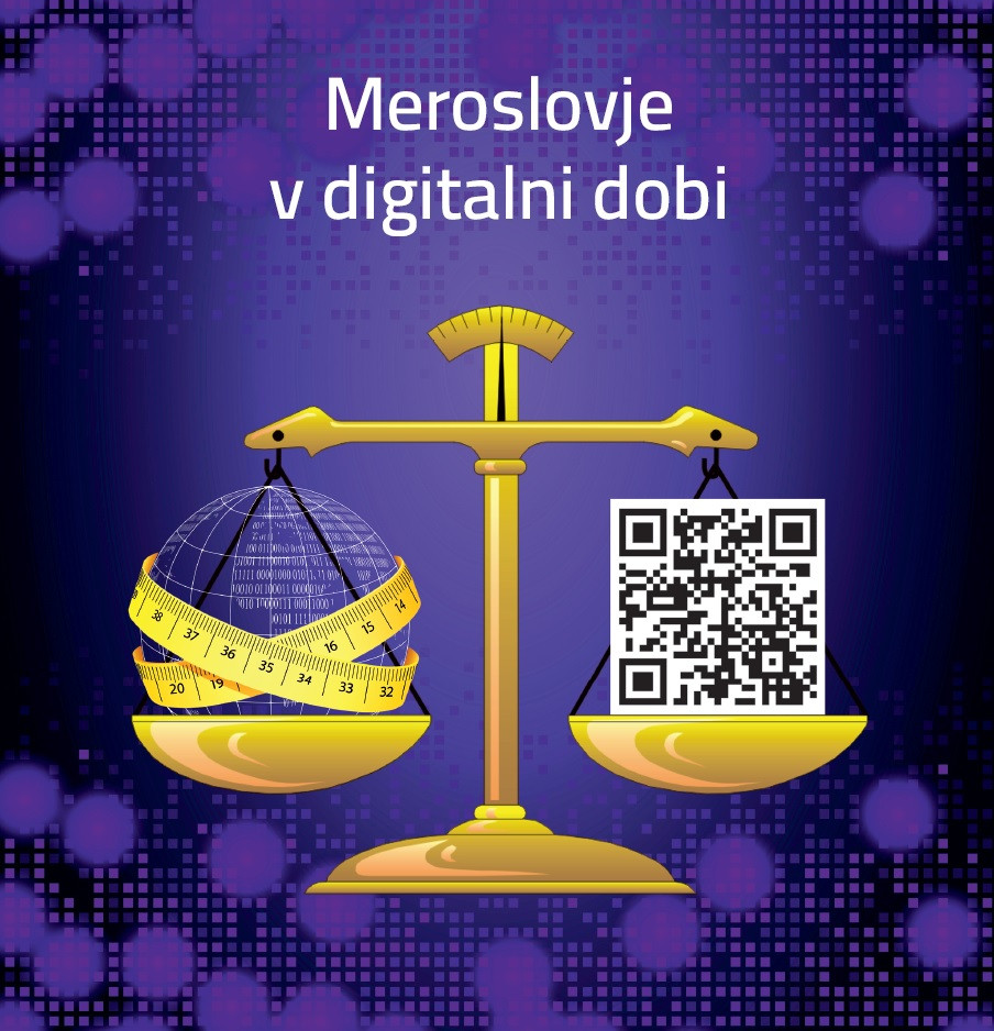 Plakat je vijolične barve in na njem rumena- dvostrana tehtnica, na eni strani je Globus, na drugi strani pa QR koda.