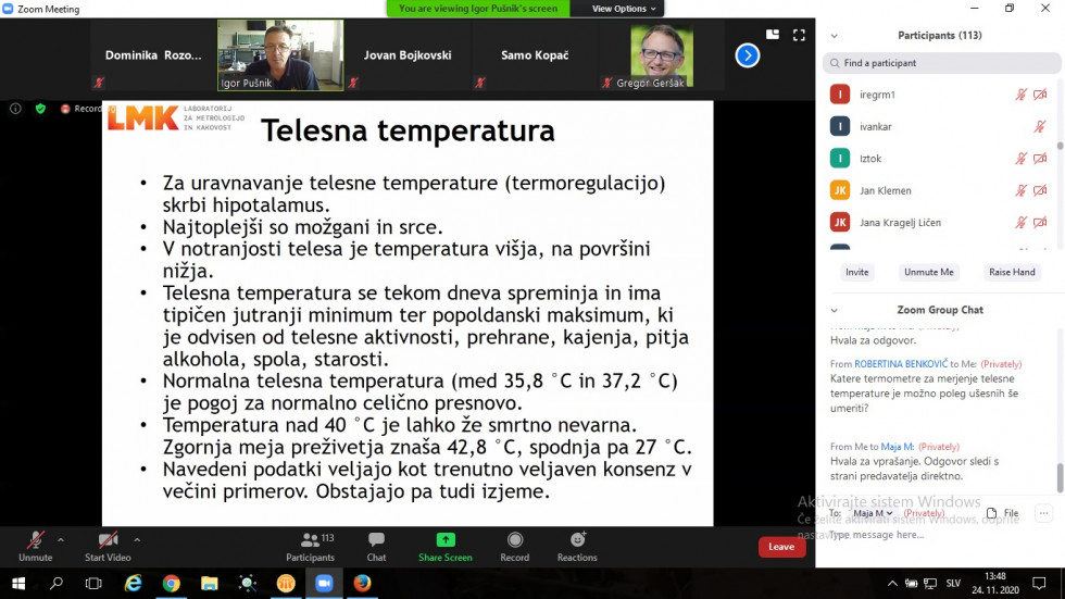 Na sliki je izroček predavanja dr. Igorja Pušnika z naslovom Telesna temperatura.