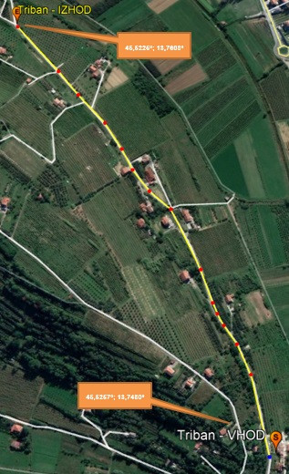 Posnetek iz zraka na področje/odsek merjenja hitrosti v kraju Triban.