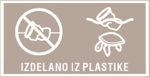 1ponazorjena prepoved metanja lončkov za pijačo kjerkoli; napis "IZDELANO IZ PLASTIKE".