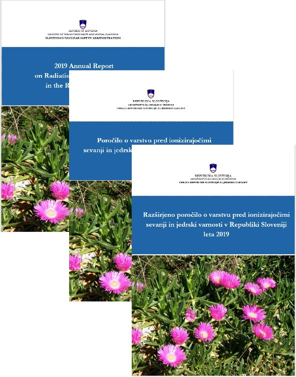 Naslovnice treh poročil v eni sliki, zgoraj grb Republike Slovenije, v sredini naziv poročila, v spodnjem delu fotografija z rožami roza barve  