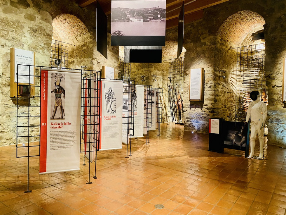 Panoji in eksponati v razstavni dvorani muzeja v Mariboru