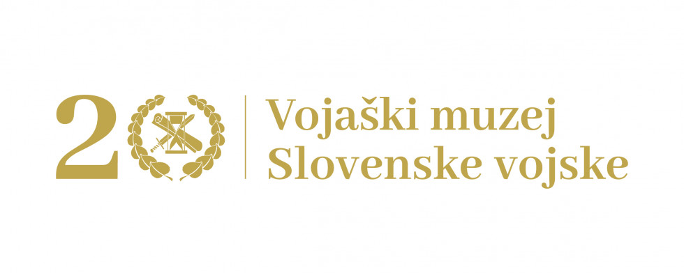 Stilizirana številak 20 in napis Vojaški muzej Slovenske vojske v zlati barvi
