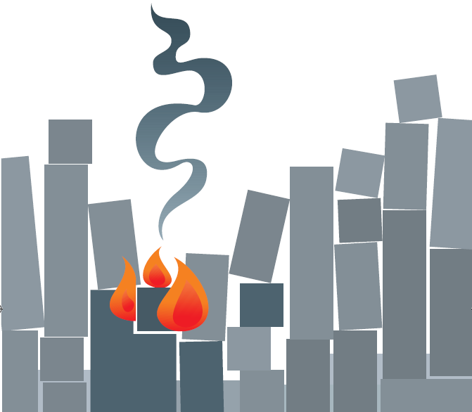 Ilustracija prikazuje požar med potresom. Slika je simbolična.
