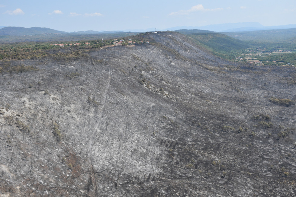 Iz zraka zajeta slika požara na pobočju.