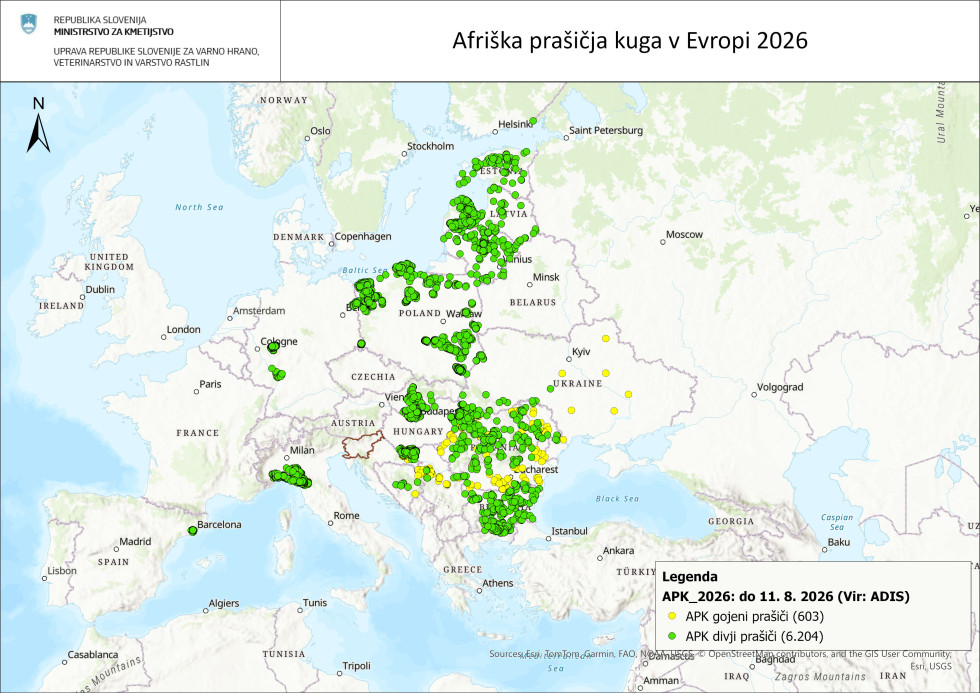 Zemljevid Evrope z zelenimi in rumenimi krogci