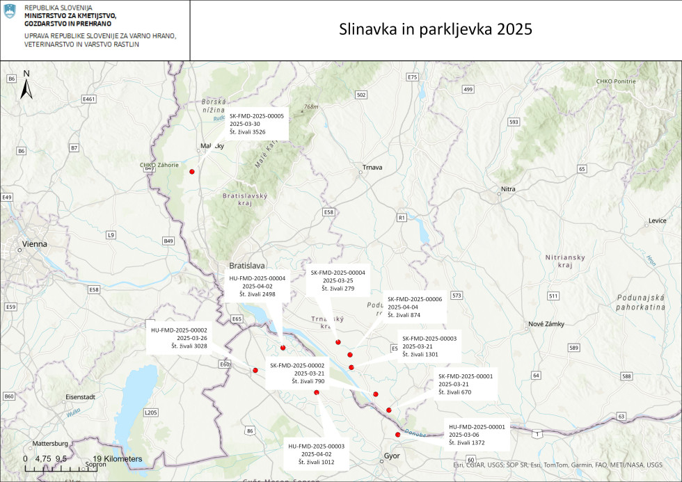 Prikaz izbruhov SIP z navedbo datuma potrditve bolezni in števila živali v posameznem izbruhu