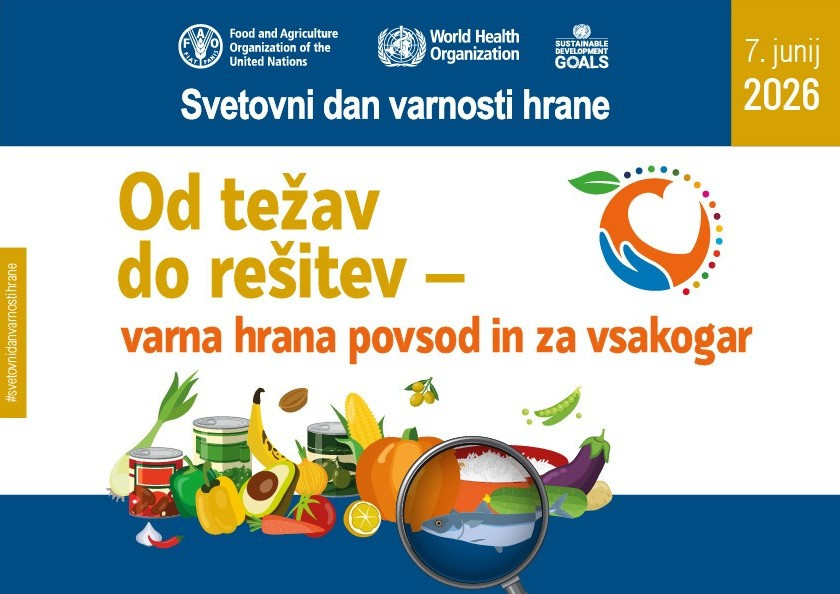logotip svetovnega dne varnosti hrane z napisom Od težav do rešitev - varna hrana povsod in za vsakogar