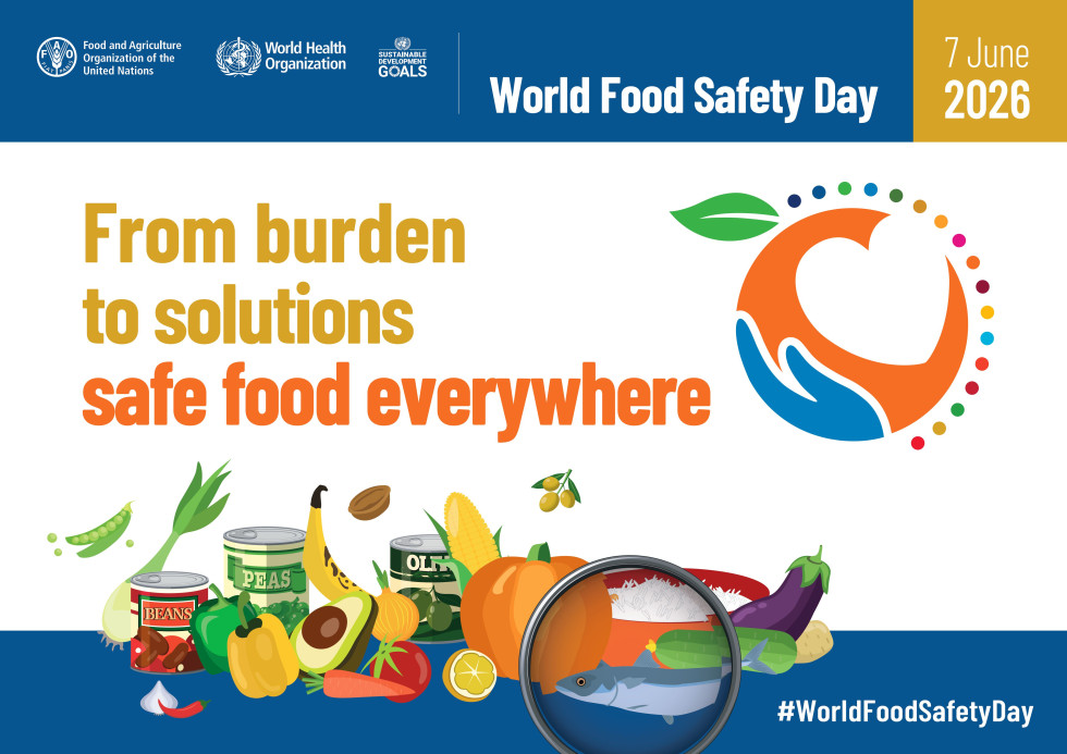 logo of the world food safety day with a motto From burden to solutionshrana povsod in za vsakogar