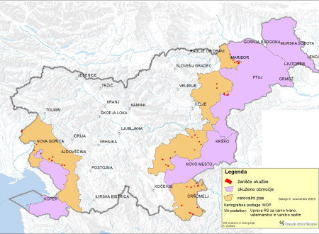 Zemljevid razmejenih območij zlate trsne rumenice