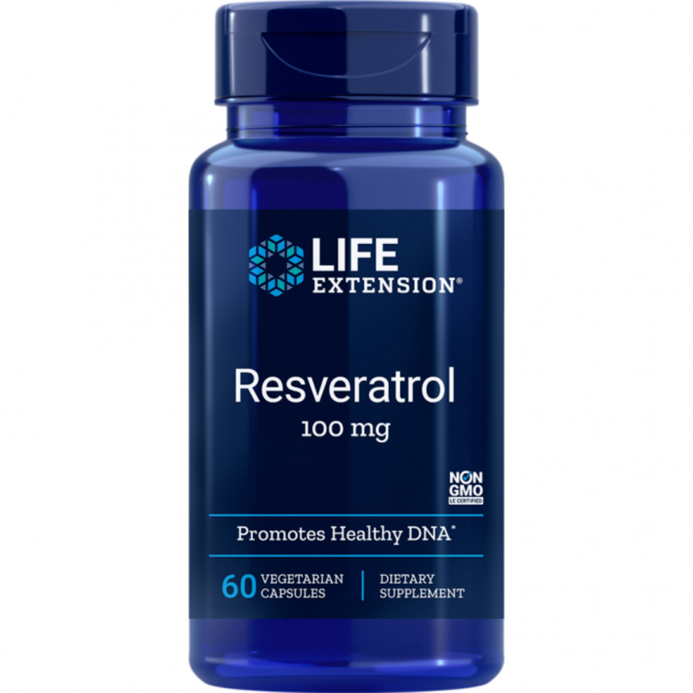 Slika embalaže prehranskega dopolnila Life Extension, Resveratrol 100 mg
