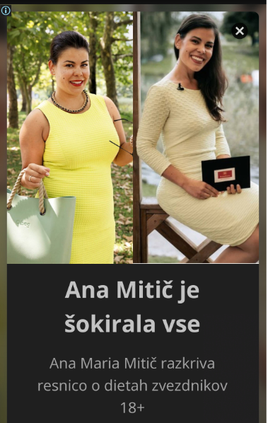 primerjalna slika Ane Marije Mitič pred in po izgubi teže iz zavajajoče spletne strani