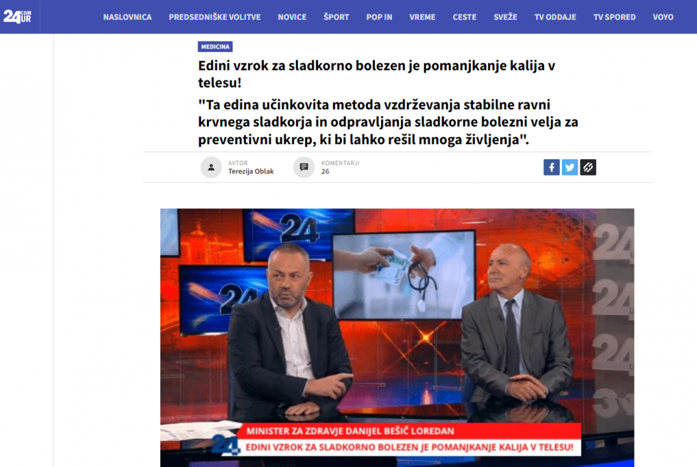 Slika spletnega portala 24ur.com in ministra za zdravje v lažnem intervjuju