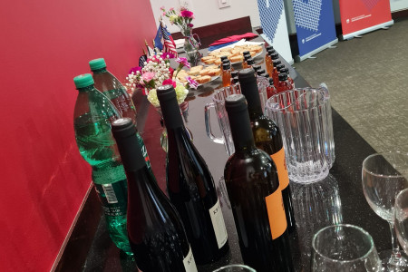 Reception with tarragon potica and Slovenian wine