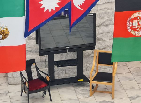 Two Plečnik chairs on display