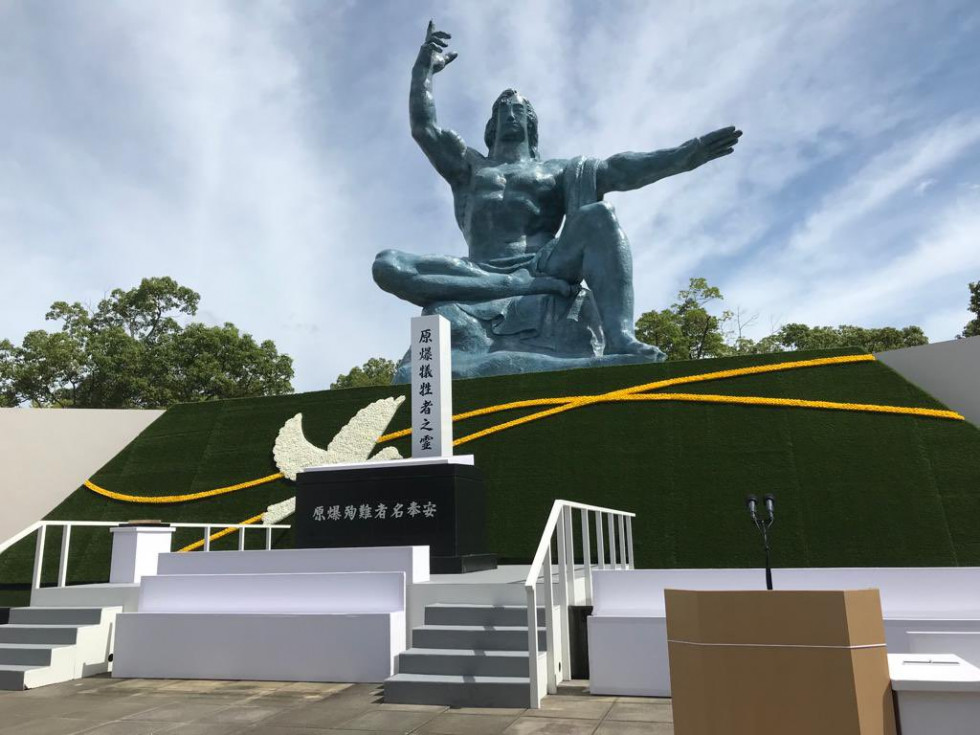 Peace ceremony takes place in front of a special peace monument in Nagasaki