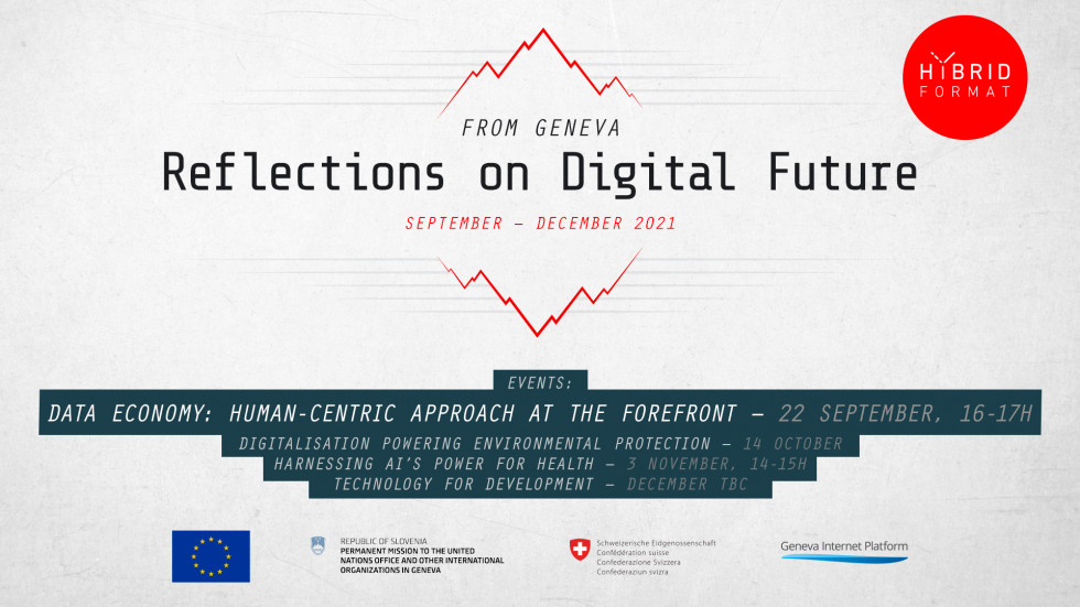 Promocijski letak za 4 dogodke o digitalizaciji, z napisom: Reflections on Digital Future