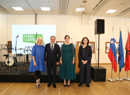 Group photo of the hosts of the reception celebrating Slovenia’s Statehood Day.